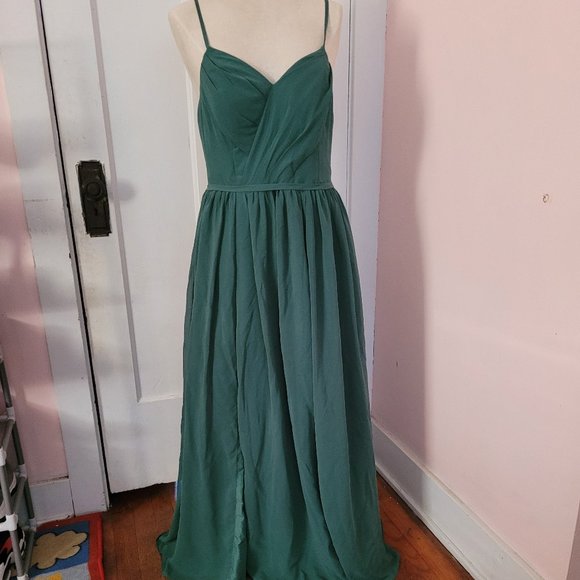 Azazie Bridesmaid Dress A-Line Pleated Eucalyptus Green Size L - Picture 2 of 12